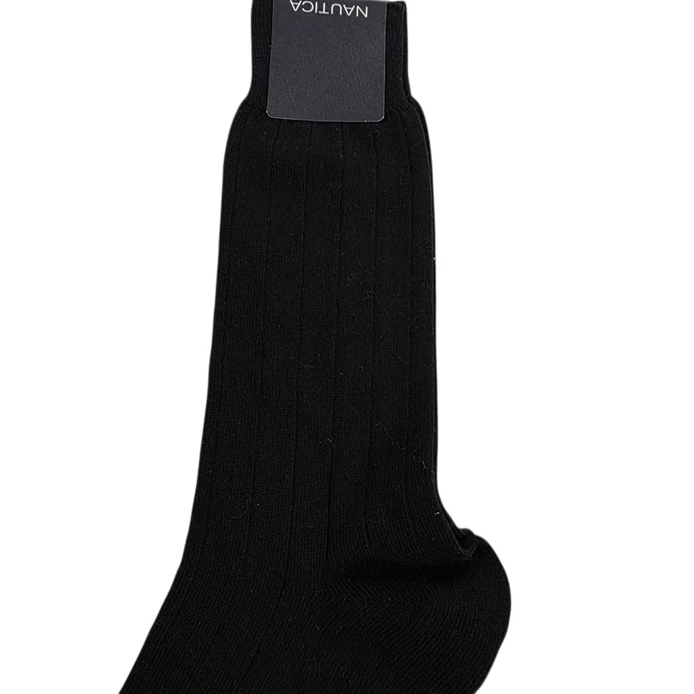 NWT Nautica Dress Socks Men 2 Pairs Black Solid Pattern Size 10-13 Combed Cotton